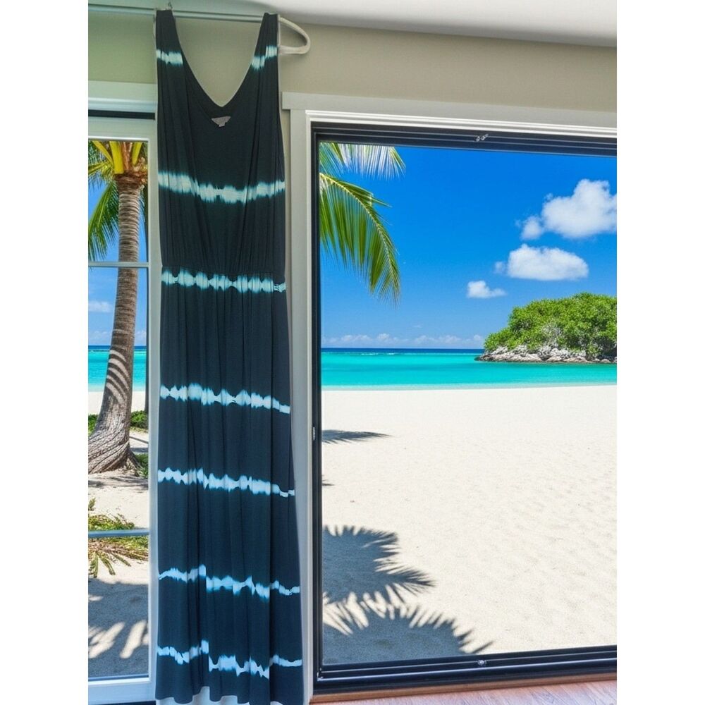 SIB Teal & White Tie Dye Maxi Dress Small | NWOT Breezy Coastal Boho Sundress